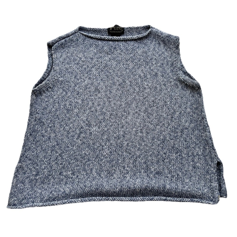 Pure Handknit Variegated Blue Sleeveless Boxy Cotton Sweater Size Medium Preppy